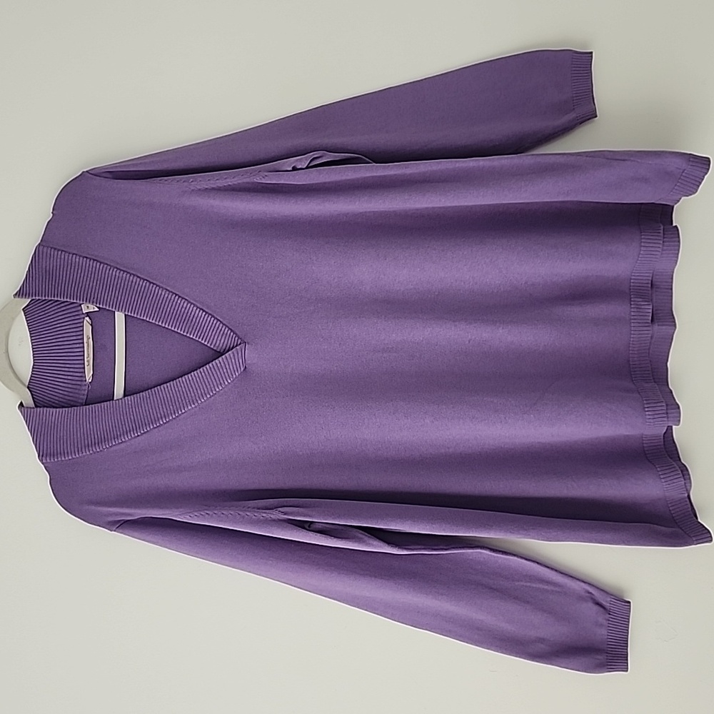 Soft Surroundings Light Purple Silk Blend V Neck Long Line  Sweater Top 1X (31)